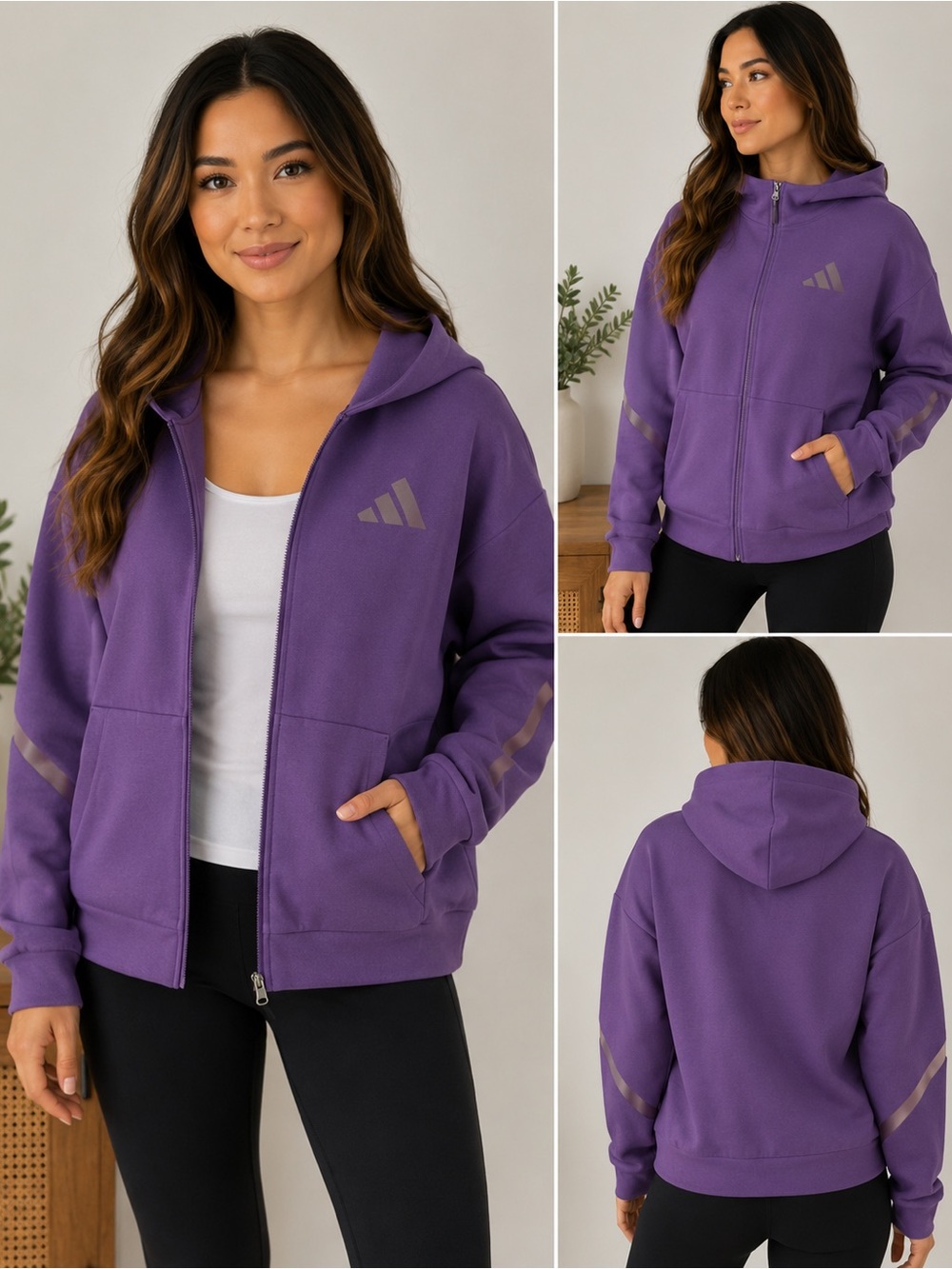 Adidas Purple Full Zip Hoodie Jacket Medium Athletic‎ Athleisure Y2K Sporty Cozy